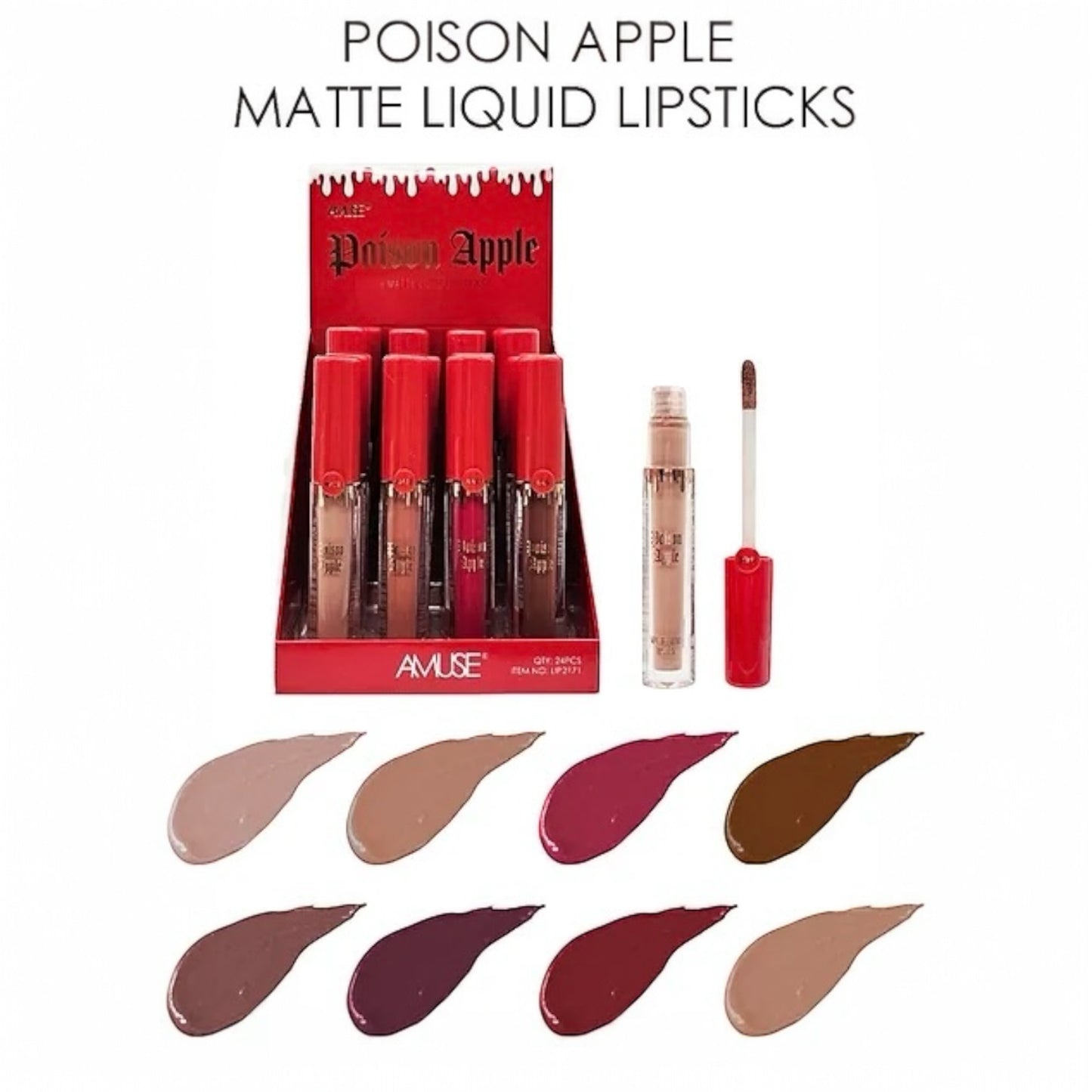 24PCS DISPLAY AMUSE POSION APPLE MATTE LIQUID LIPSTICKS LIP2171