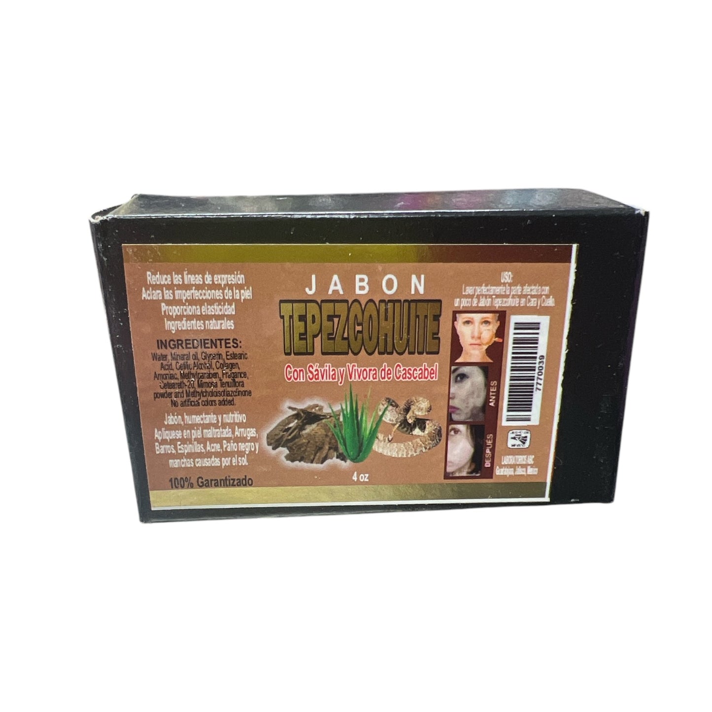 JABÓN TEPEZCOHUITE CON SAVILA Y VIVORA DE CASCABEL