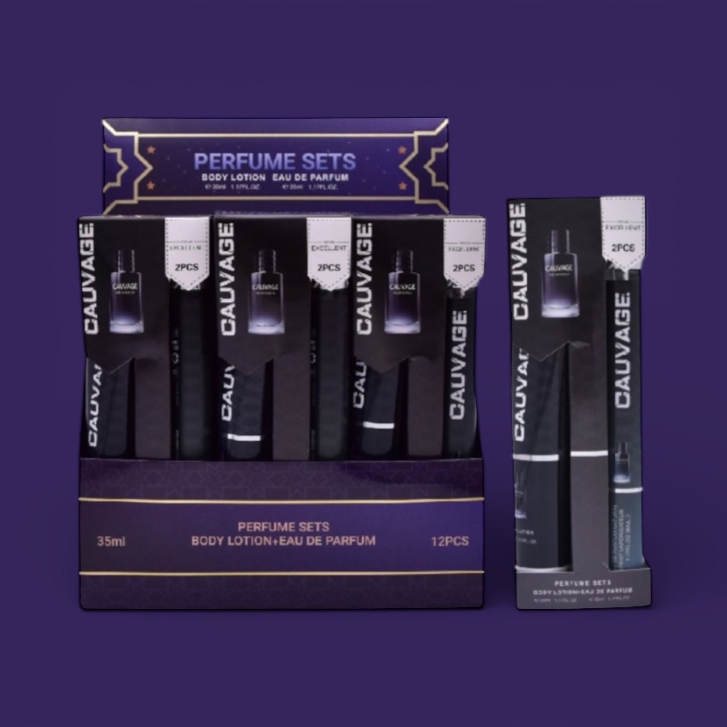 12PCS DISPLAY CAUVAGE PERFUME & BODY LOTION SET T35-12