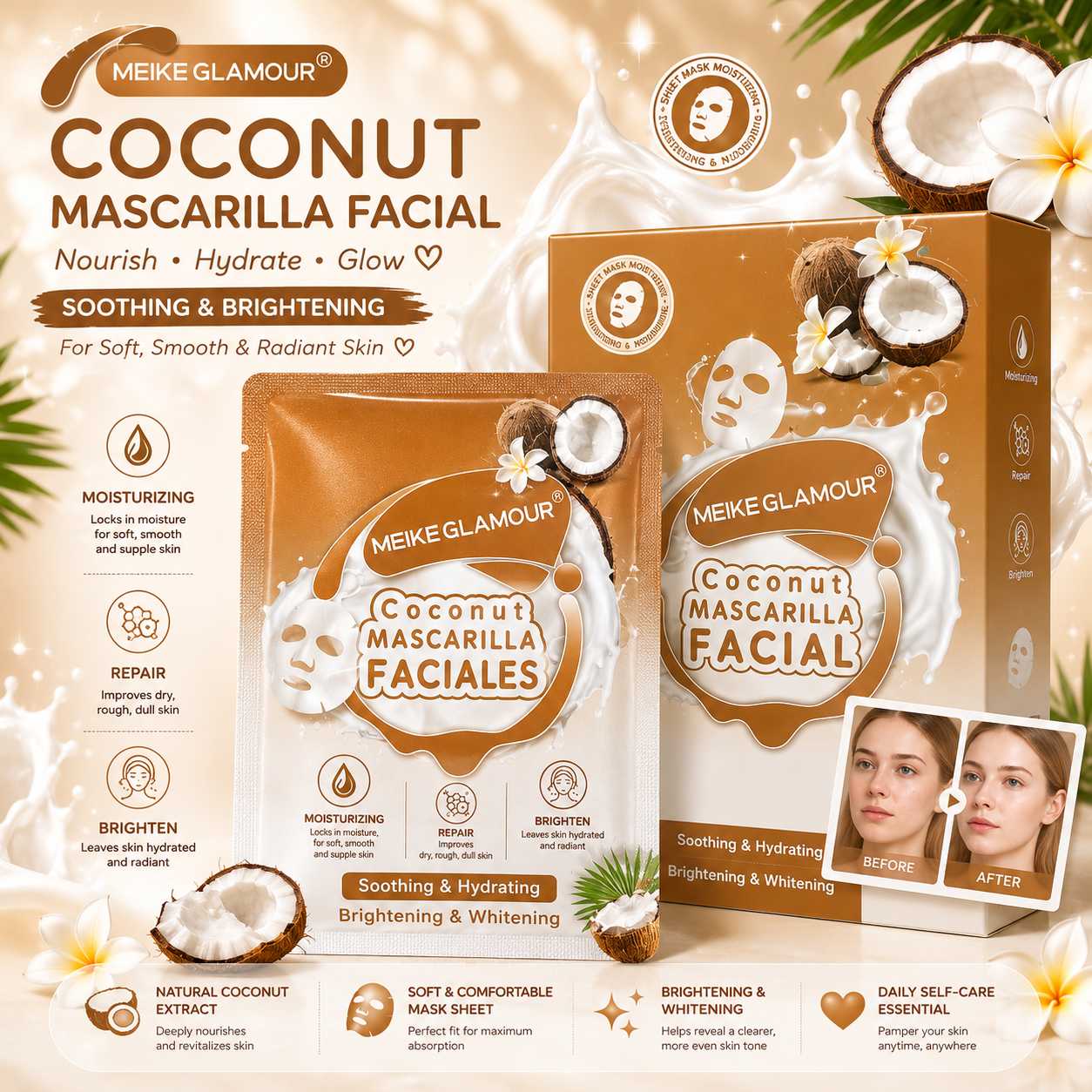 50PC COCONUT FACE MASK SHEETS MK545