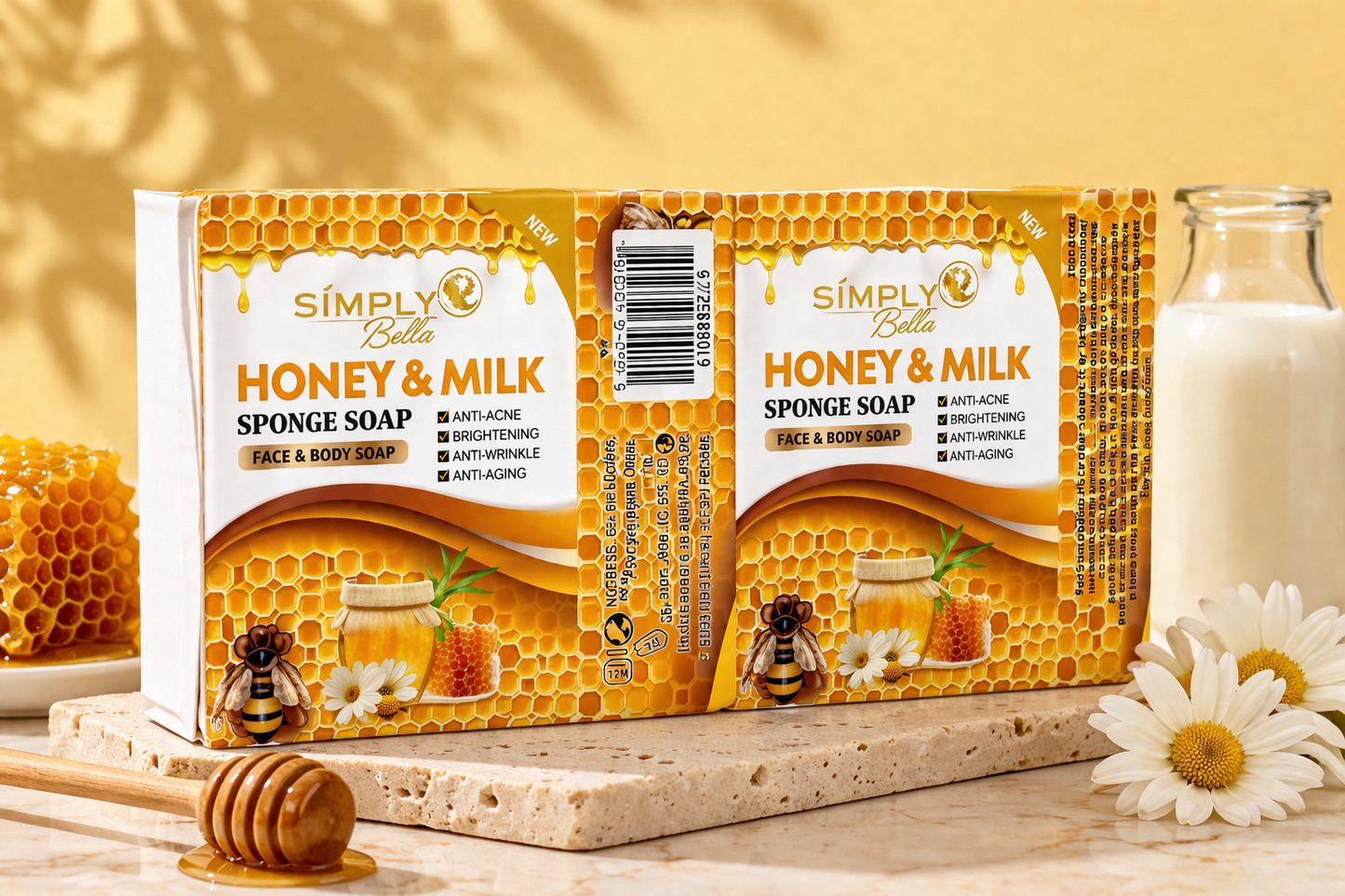 12PCS DISPLAY SIMPLY BELLA HONEY MILK SPONGE SOAP SIM060