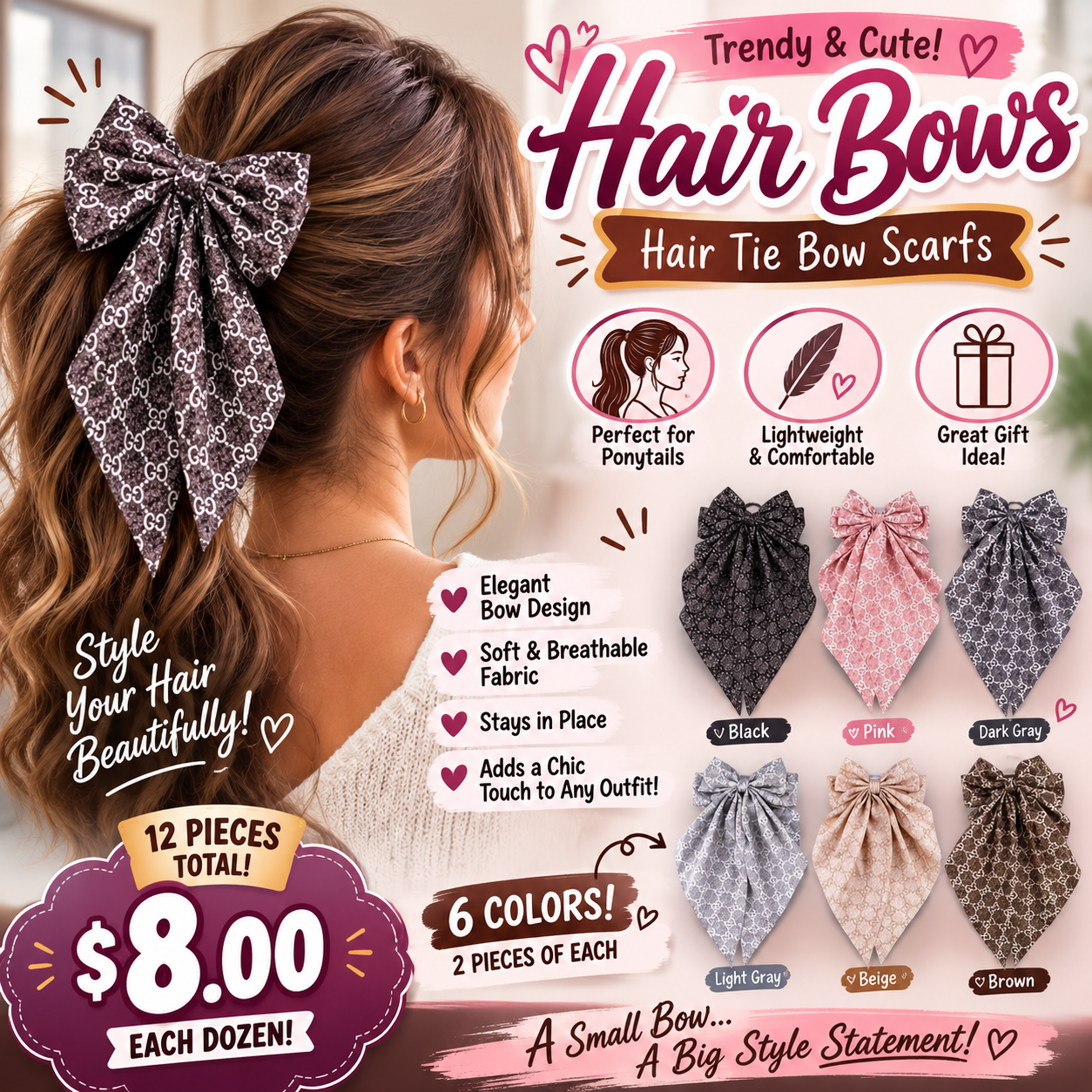 12PCS PACK G & G COQUETTE BOWS YBR-1907