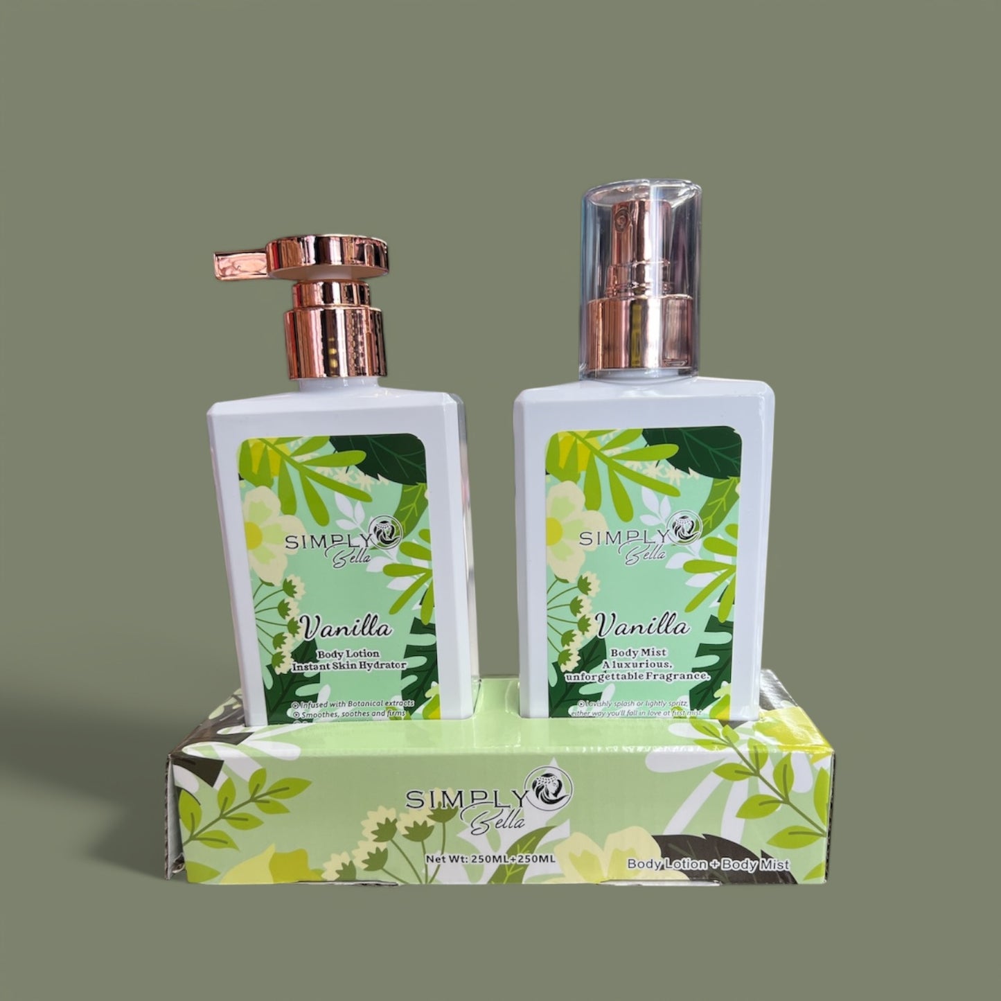 SIMPLY BELLA VANILLA & MINT BODY MIST & BODY LOTION SET SLBM003