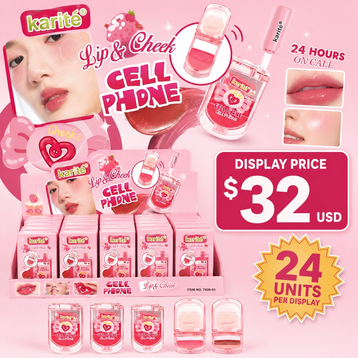 24PCS DISPLAY LIP & CHEEK MAKE UP CELL PHONE 83541-47