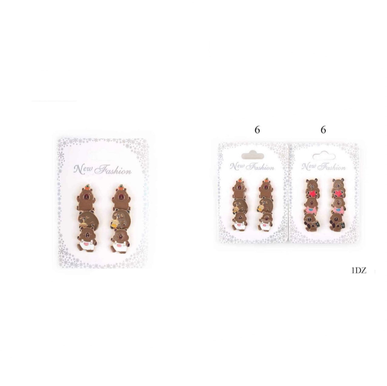 12PCS PACK BROWN BEAR STUDDED EARRINGS MER-7034