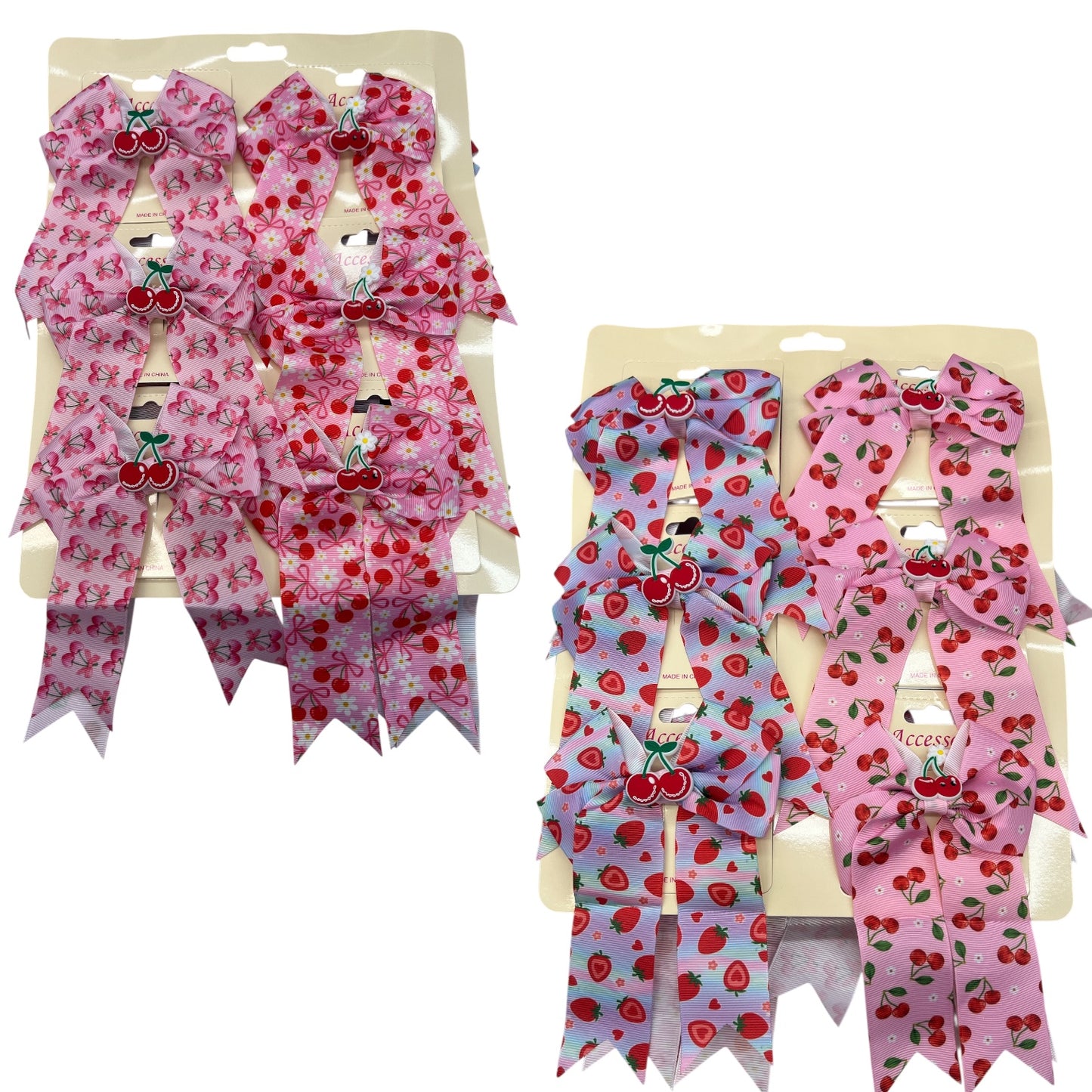 PINK CHERRY HAIR BOWS 12PCS PACK