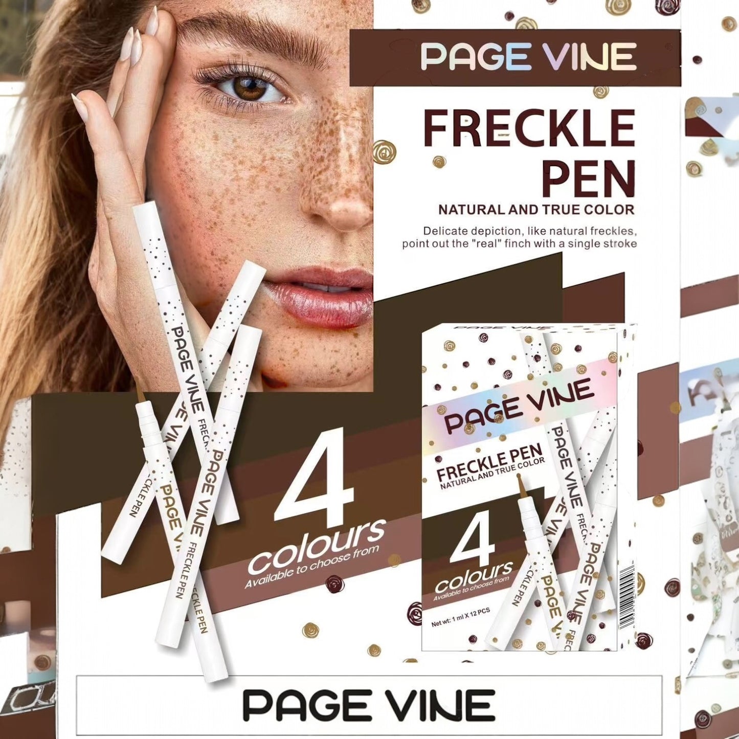 12PCS PACK PAGEVINE FRECKLE PEN NATURAL AND TRUE COLOR 0055