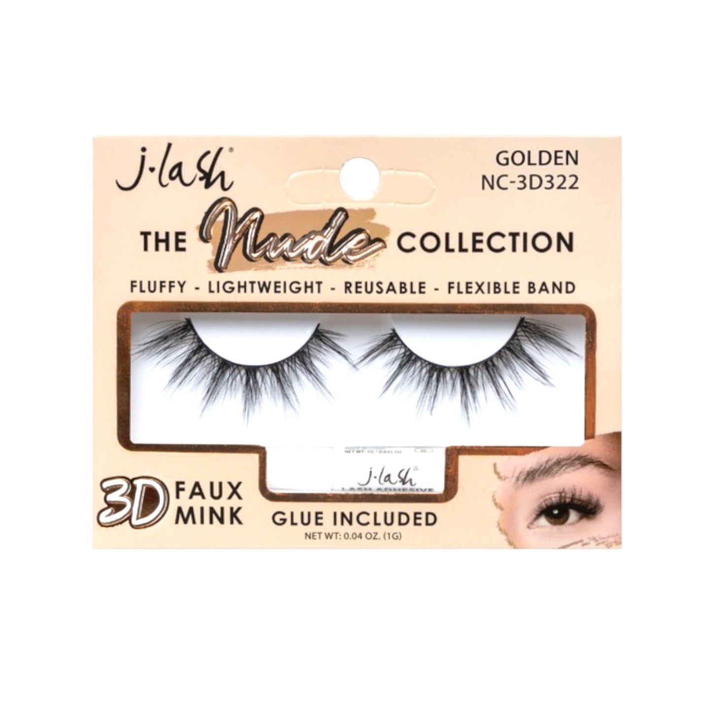 6PCS PACK J LASH 3D FAUX MINK THE NUDE COLLECTION GLUE INCLUDED NC-3D322