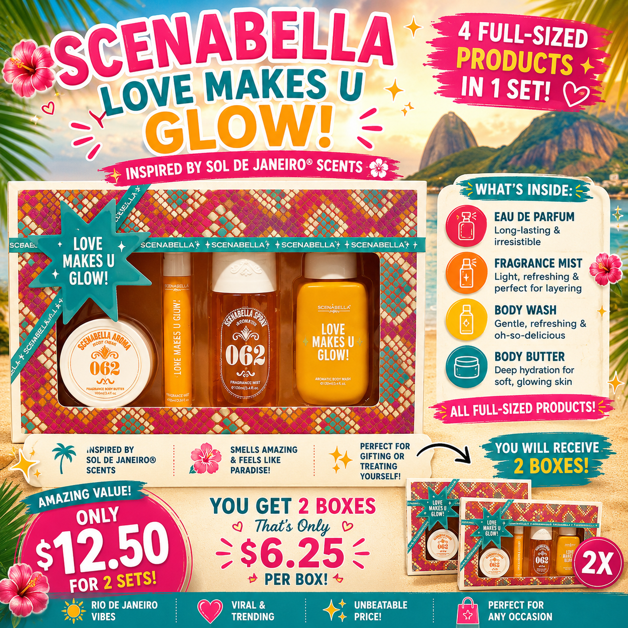 2 SETS SCENABELLA LOVE MAKES YOUGLOW BODY CARE SC1078