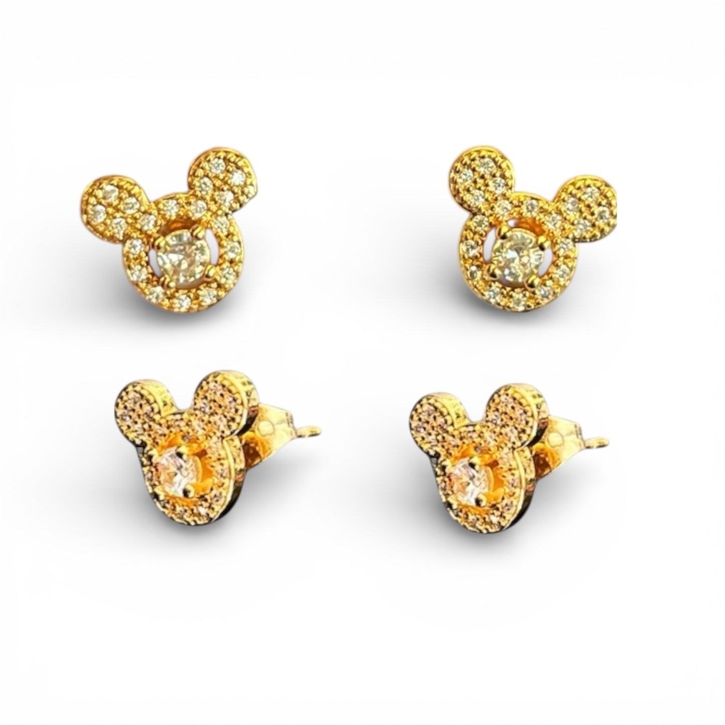 6 PCS ORO LAMINADO BLING MOUSE EARRINGS E3985/JE1348