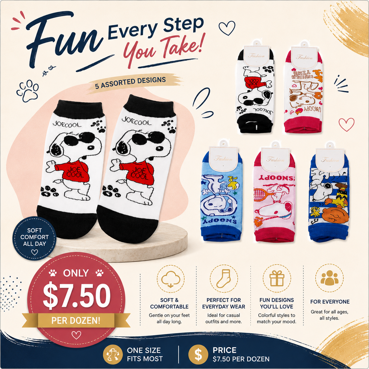 12PCS PACK WHITE DOG ANKLE SOCKS DNV-3050