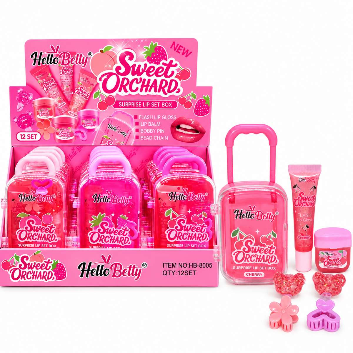 Hello Betty Suite Case Duo Lip Set +Hair Clips