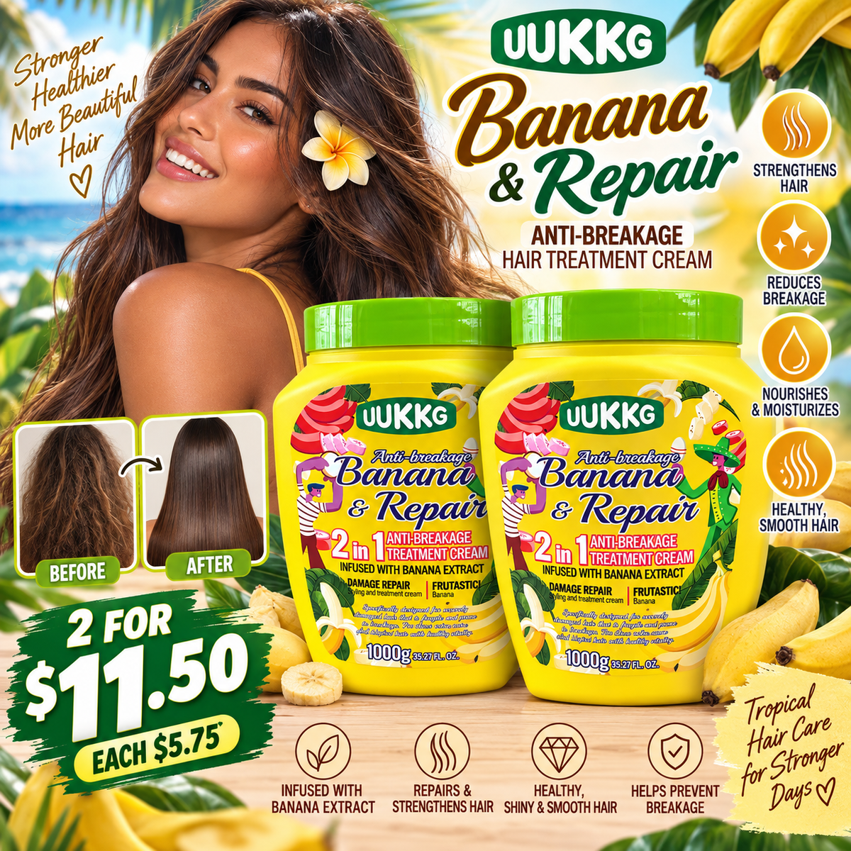 2PCS UUKKG ANTI BREAKAGE BANANA HAIR TREATMENT CREAM UU4942