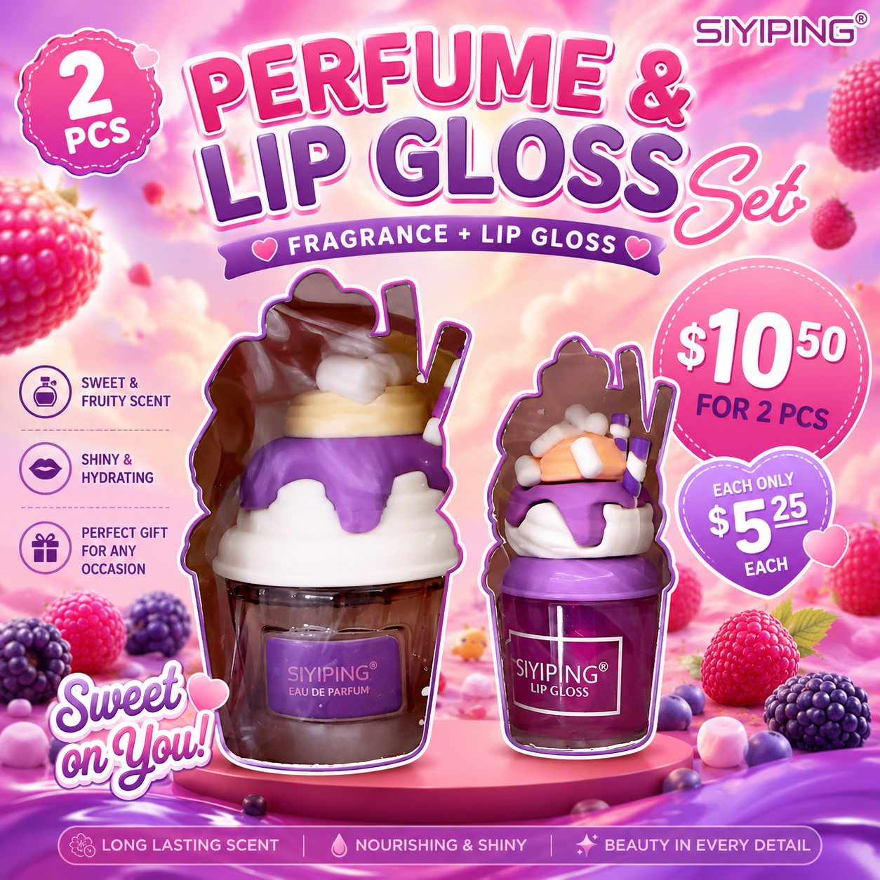 2PCS MALLOW MADNESS MINI PERFUME WITH LIP GLOSS SYP-ST125