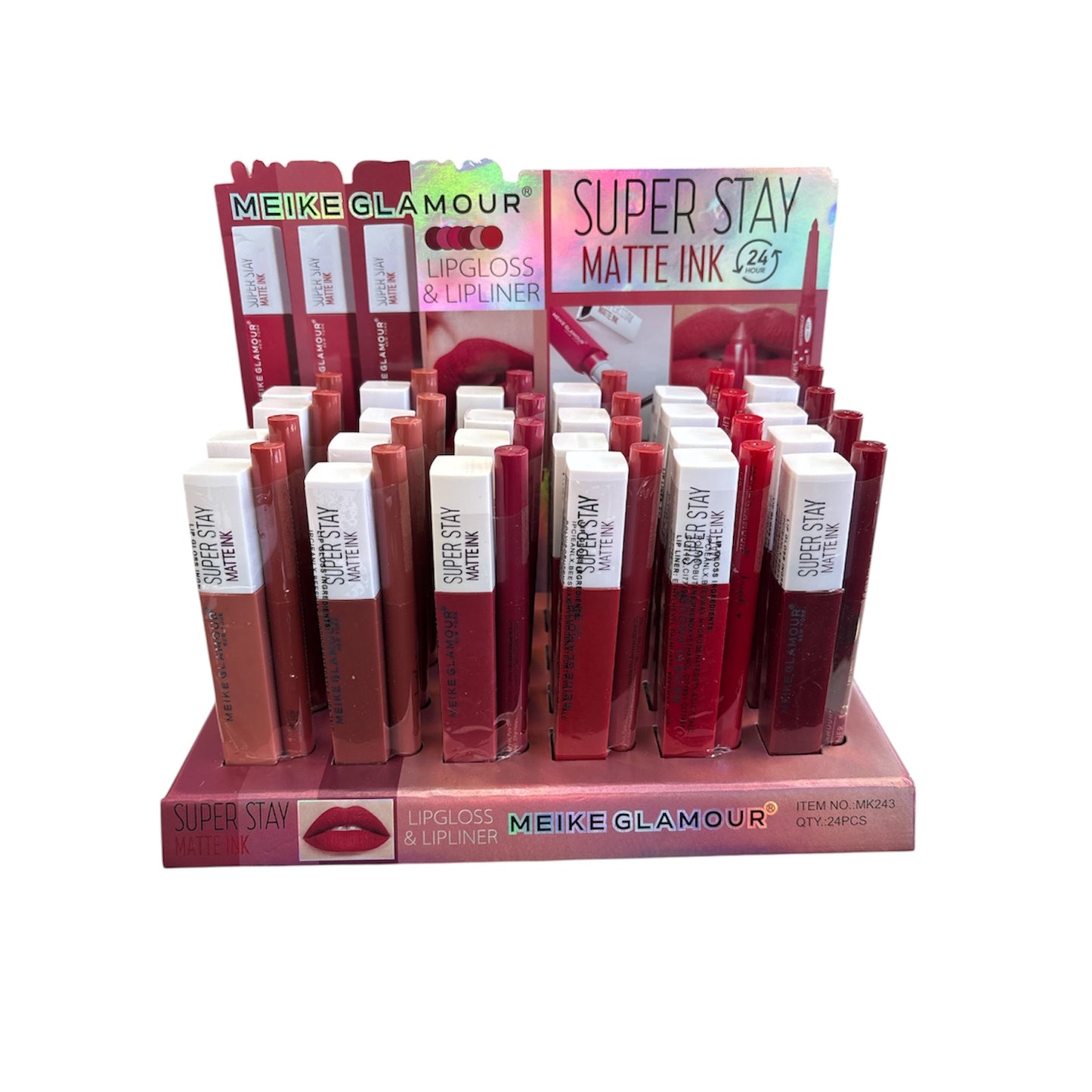 24PCS DISPLAY MIEKE GLAMOUR SUPER STAY LIQUID LIPSTICK + LIP LINER MK243