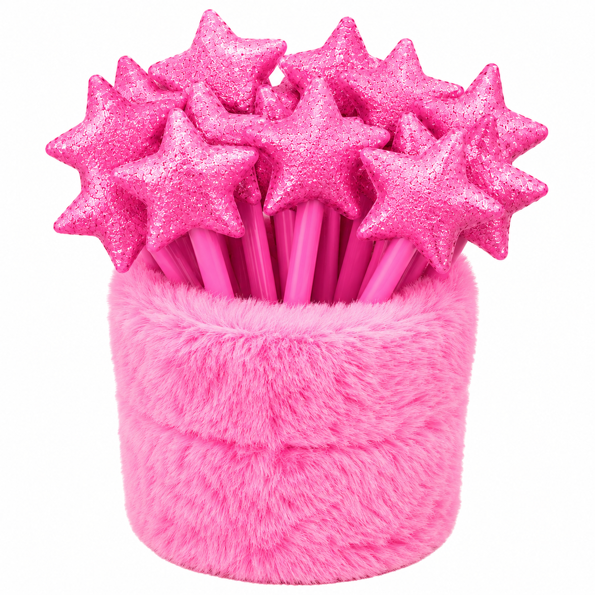 Pink Star Plush Pens With Fuzzy Holder