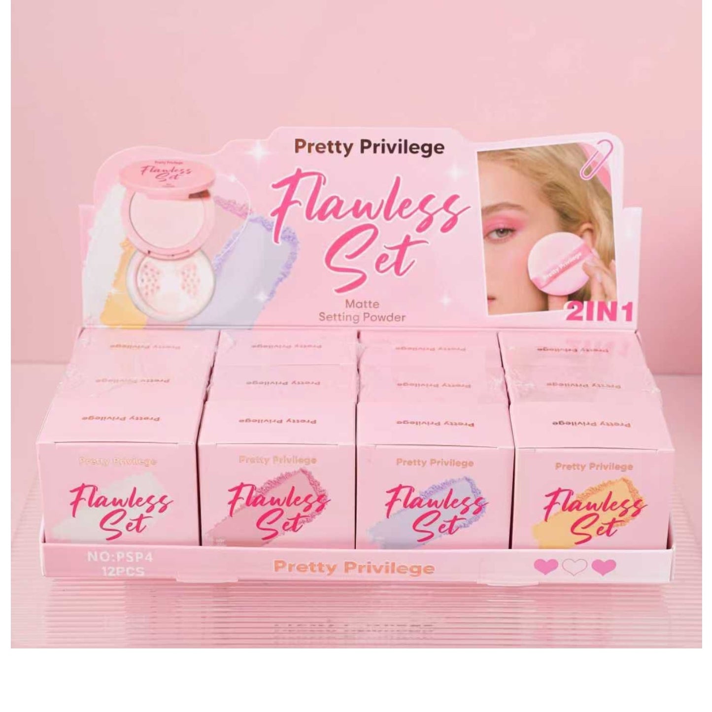 12PCS DISPLAY PRETTY PRIVILEGE FLAWLESS SET MATTE SETTING POWDER 2IN1 PSP4