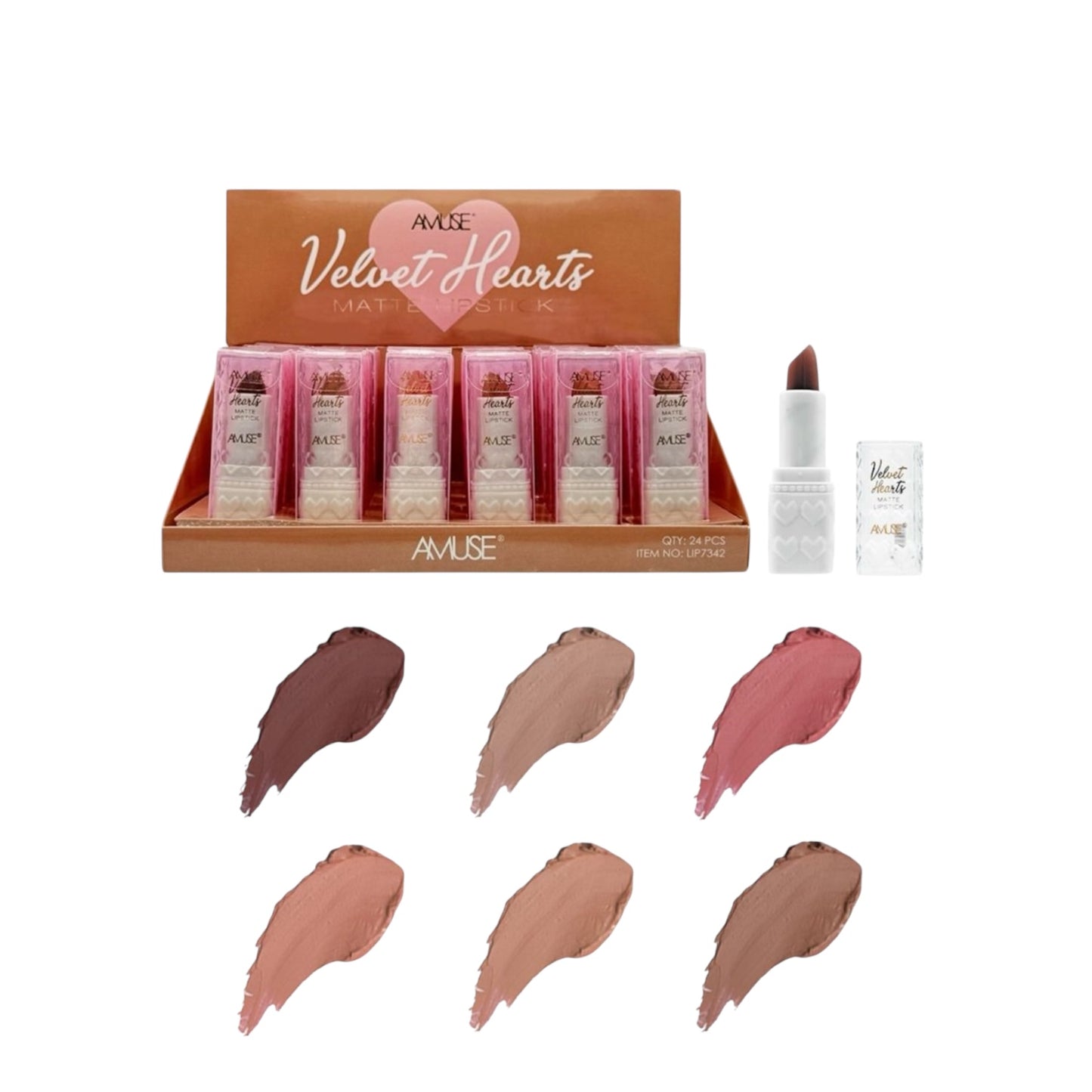 24 PCS DISPLAY AMUSE VELVET HEARTS MATTE LIPSTICK DISPLAY LIP 7342