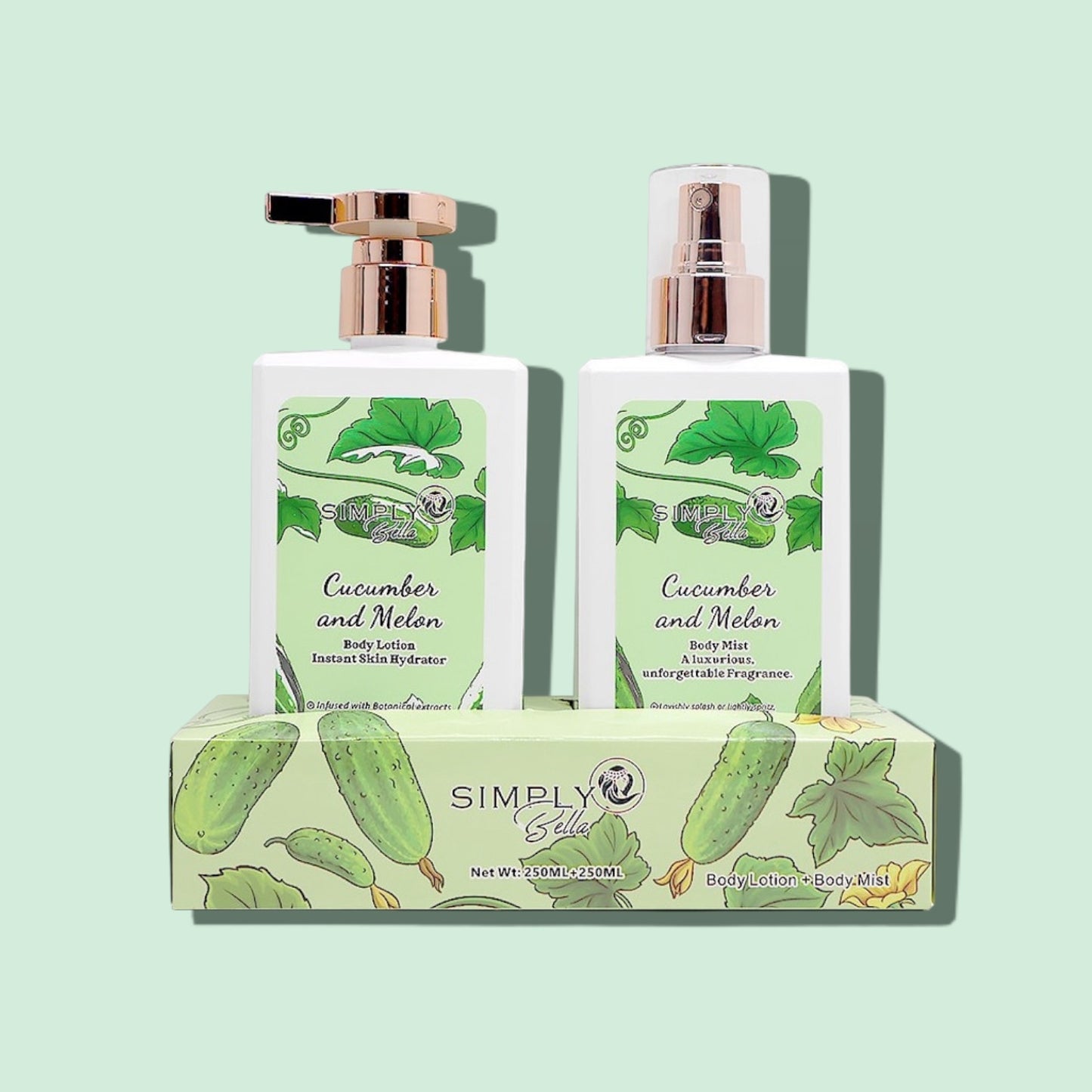 SIMPLY BELLA CUCUMBER & MELON BODY MIST & BODY LOTION SET SLBM009