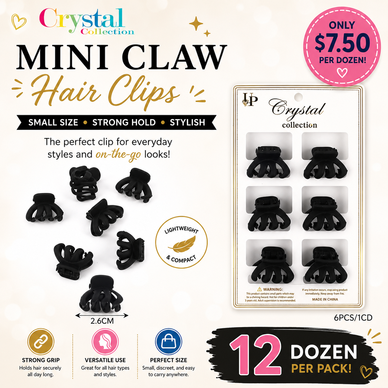12PCS PACK DARK MINI HAIR CLIP MCP1849B