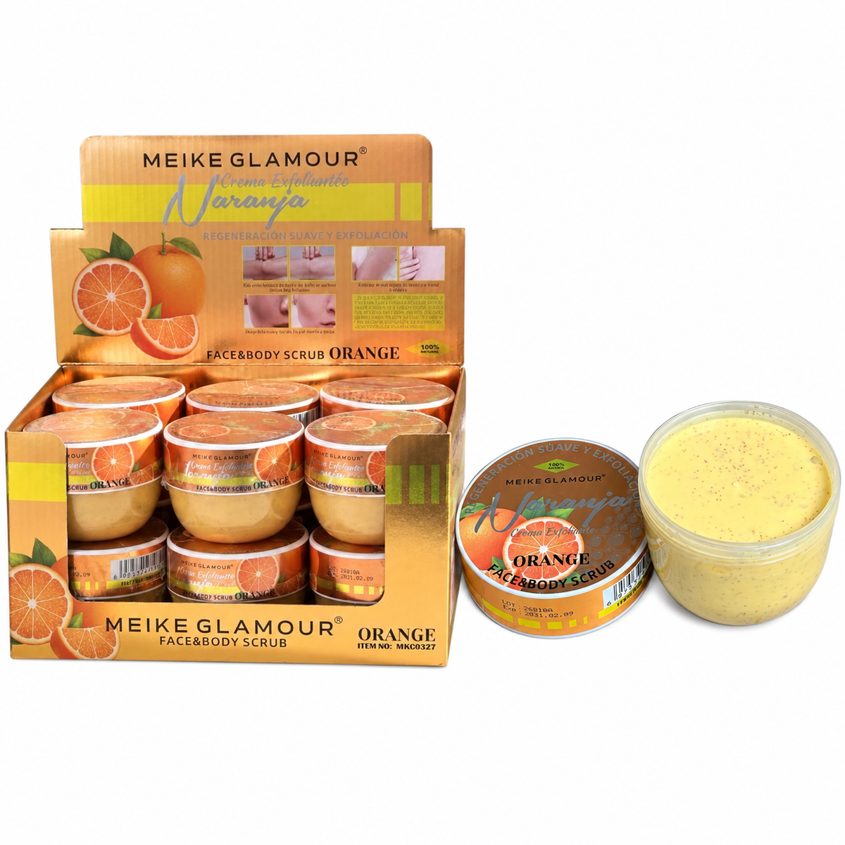 Crema exfoliante para rostro y cuerpo Meike Glamour Orange