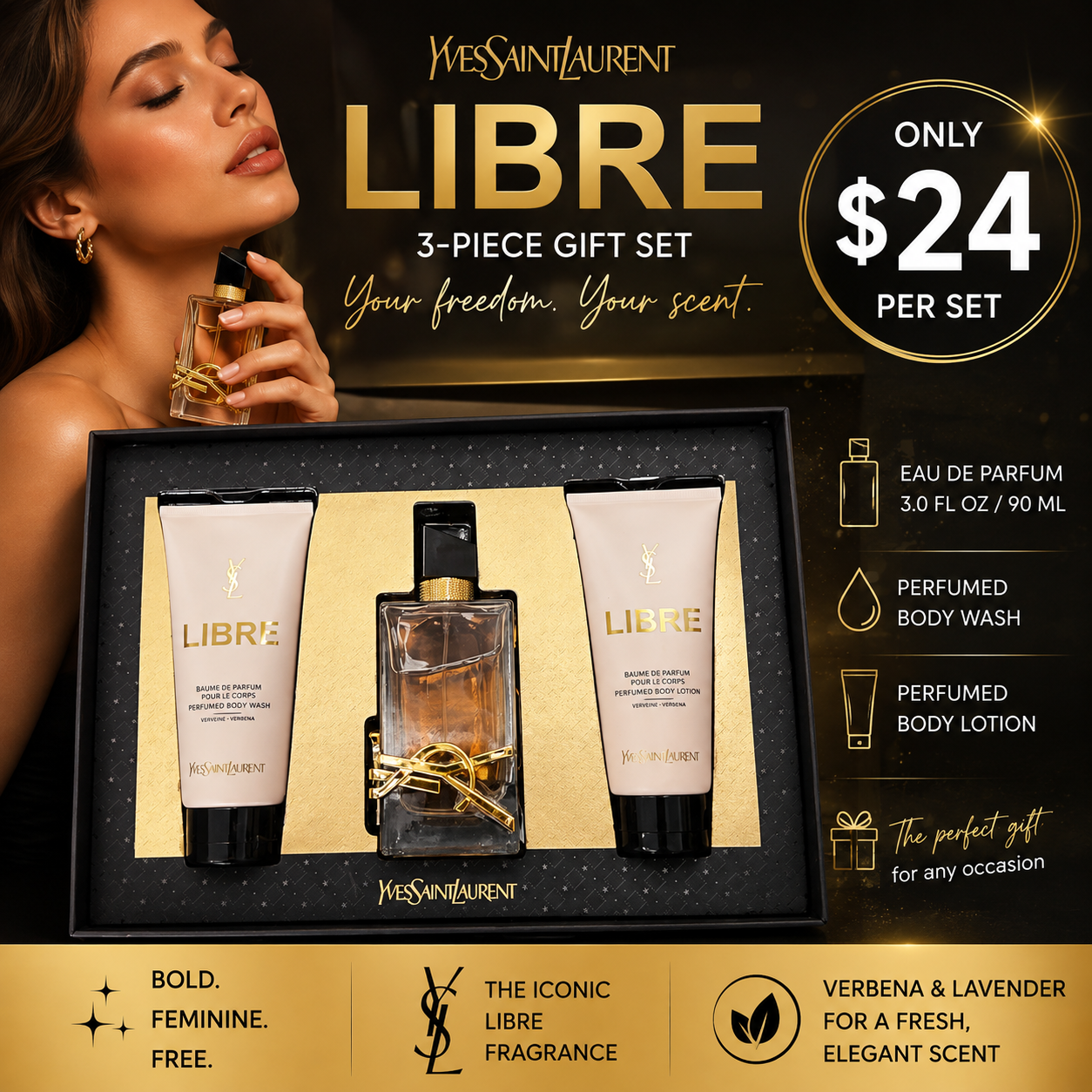 1PCS YSL LIBRE PERFUME 3PCS GIFT SET LE1111