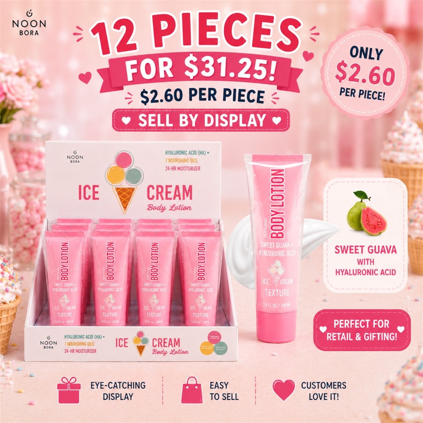 12PCS NOON BORA SWEET GUAVA HYALURONIC ACID BODY LOTION 7289