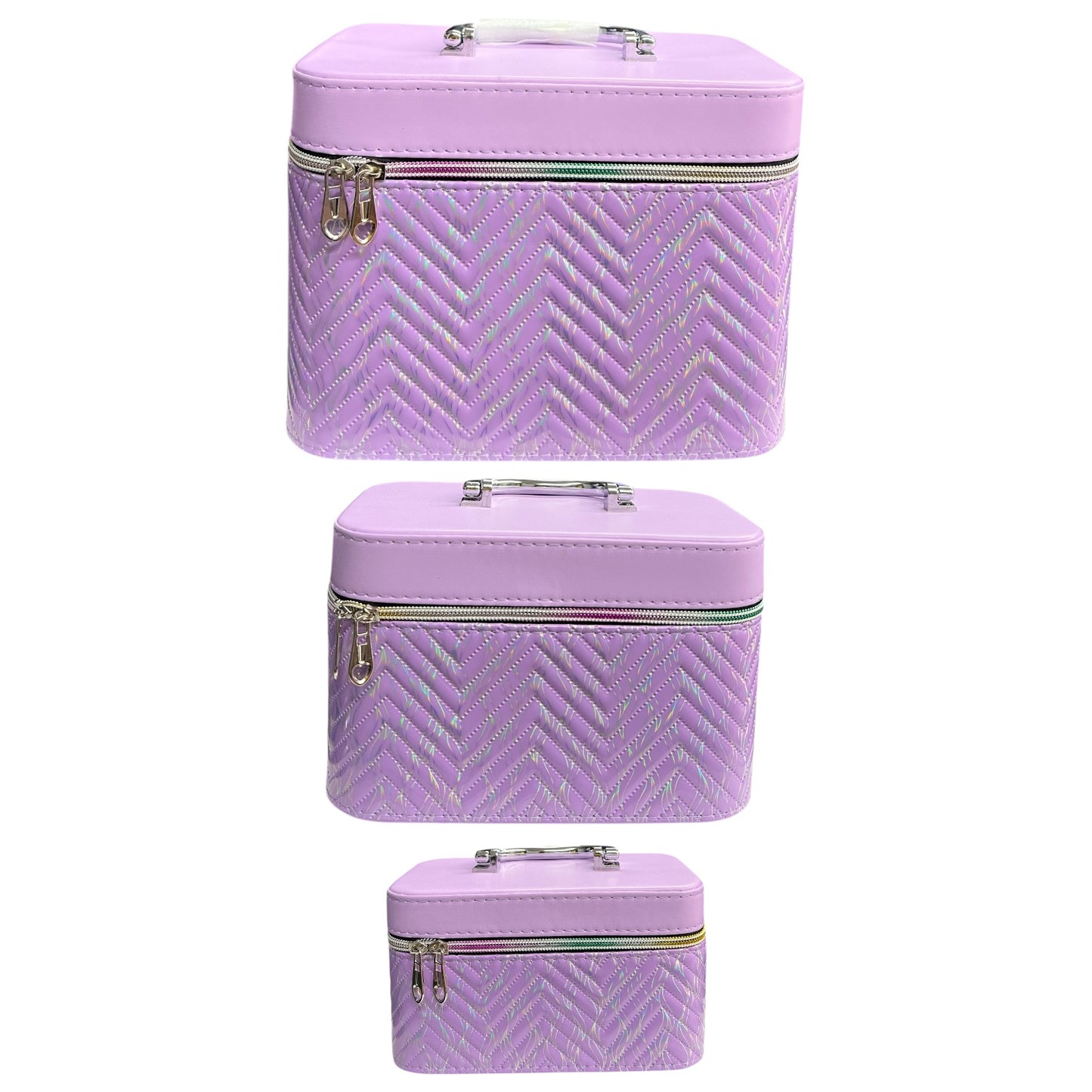 PURPLE HOLOGRAPHIC 3PCS CARRY ON MAKEUP BOX