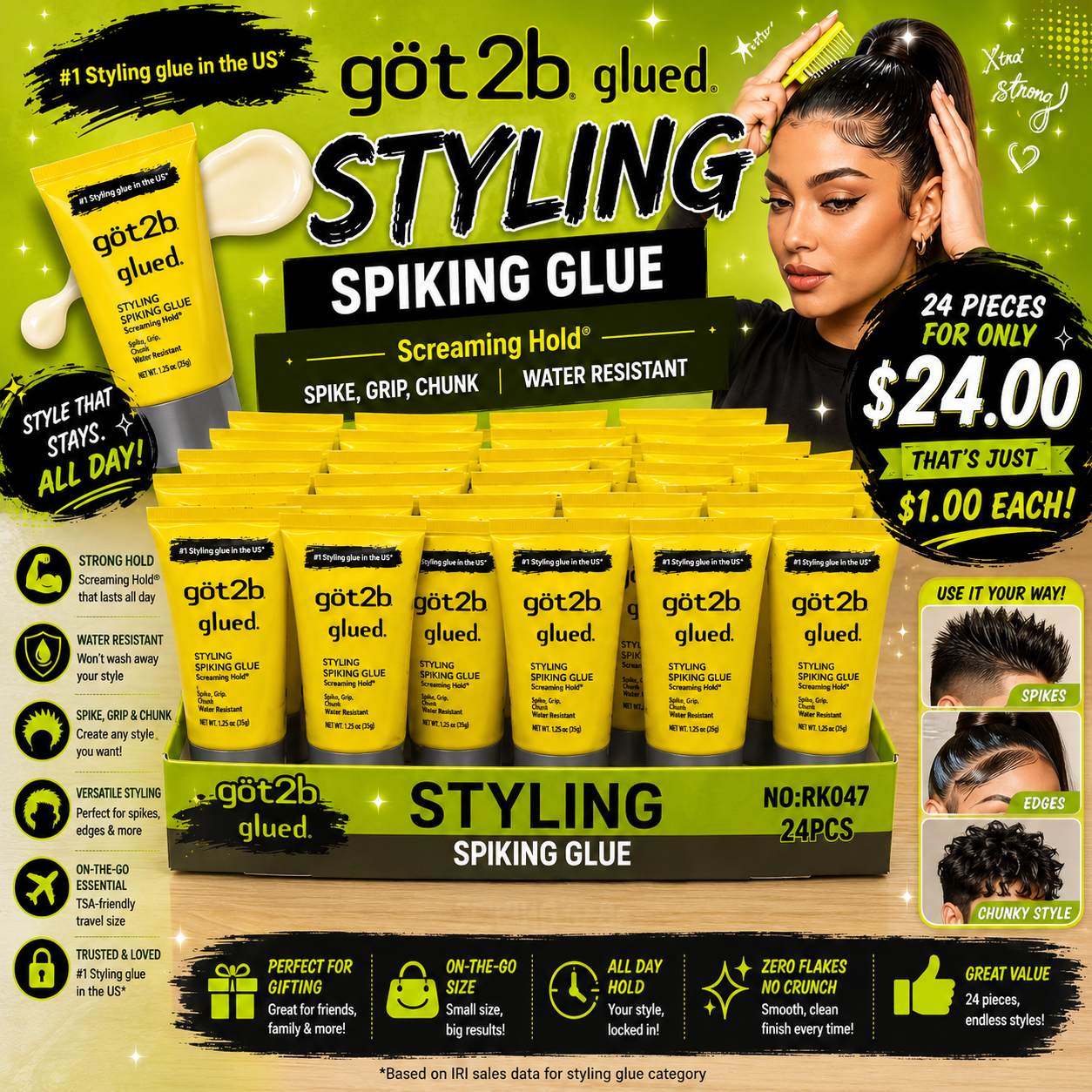 24PCS DISPLAY GOT2B GLUED STYLING SPIKING GLUE RK047