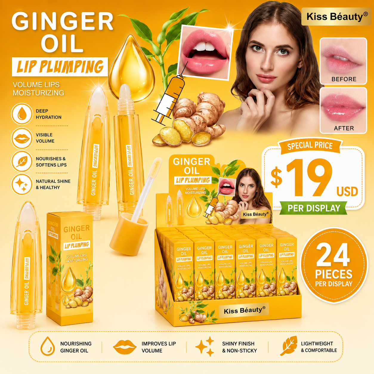 24PCS DISPLAY KISS BEAUTY GINGER OIL PLUMBING 70518-03