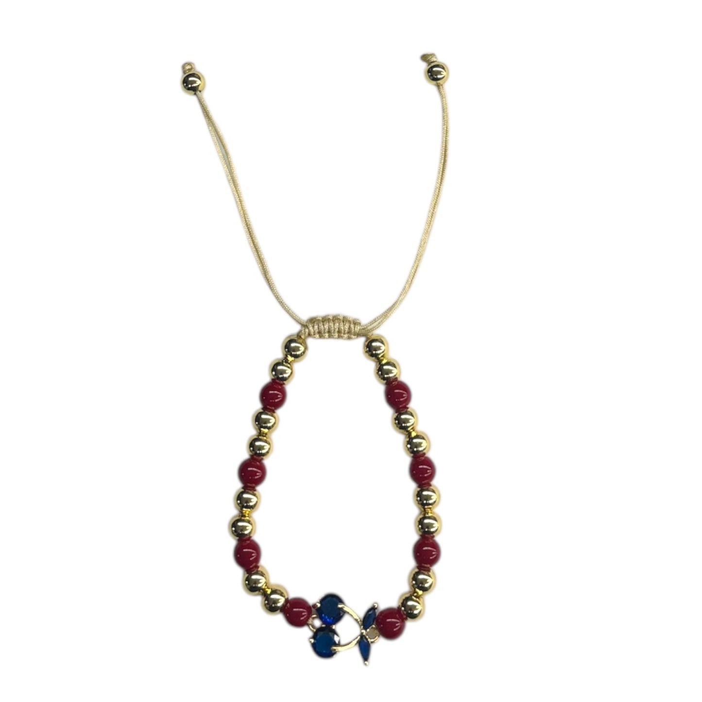 2PCS ORO LAMINADO BLUE CHERRY CHARM BRACELET