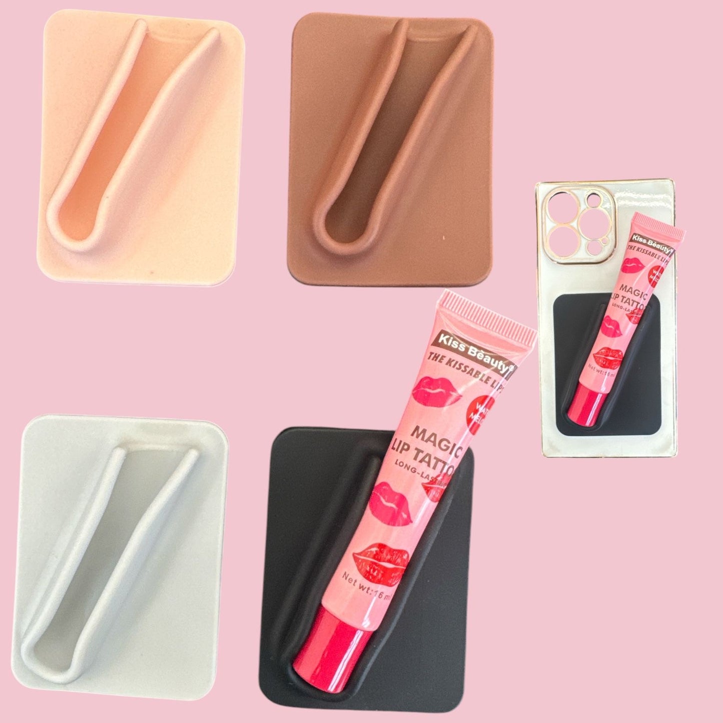 12PCS PACK NUDE SILICONE ADHESIVE PHONE LIPGLOSS HOLDER