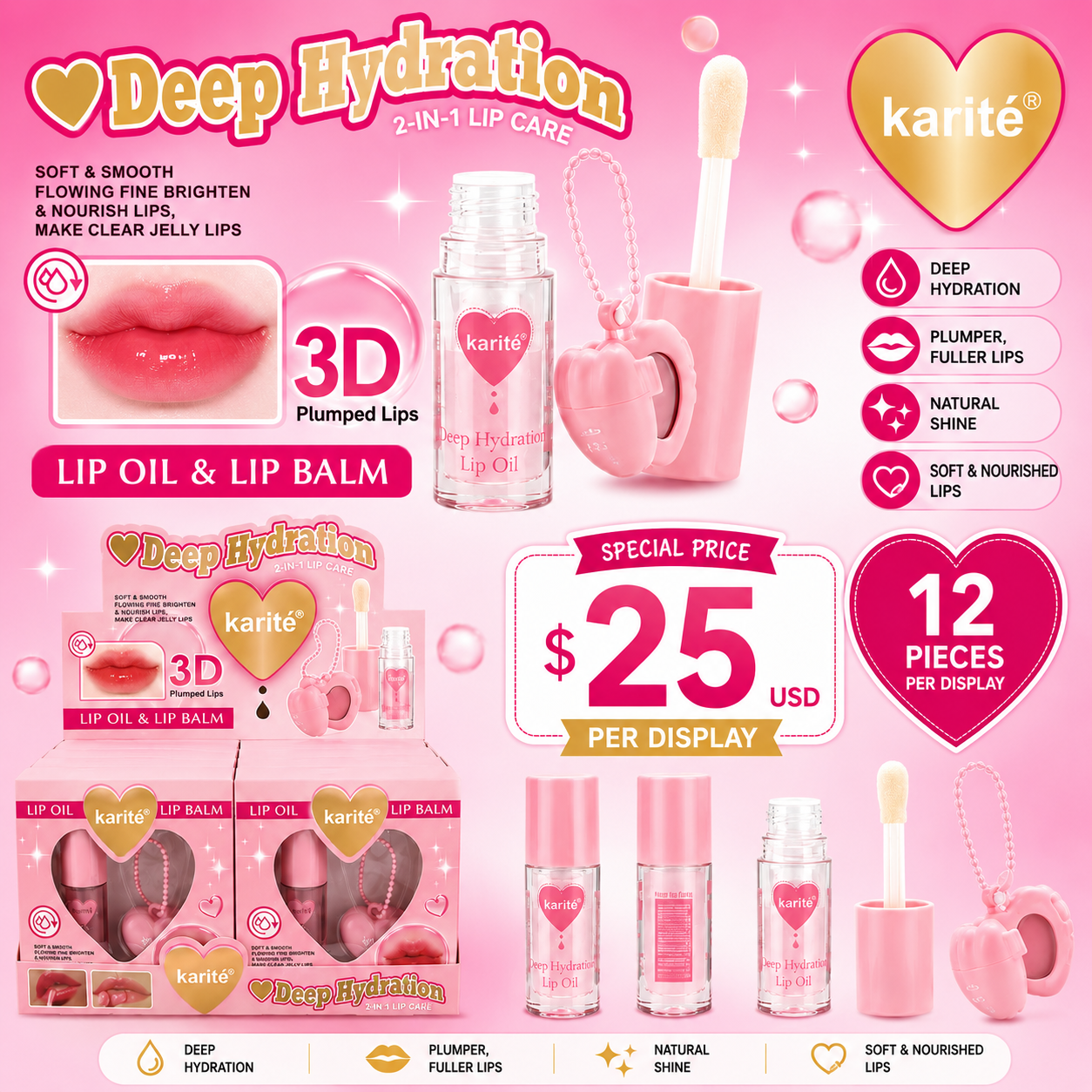 12PCS DISPLAY KARITE DEEP HYDRATION LIP OIL AND LIP BALM 71917-47B