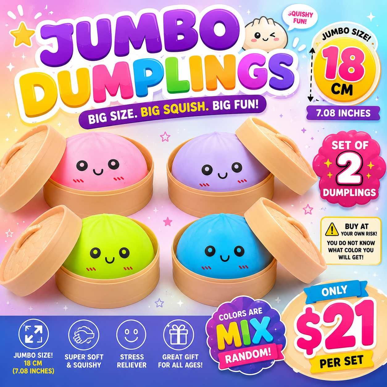 2PCS MYSTERY 18CM JUMBO DUMPLINGS