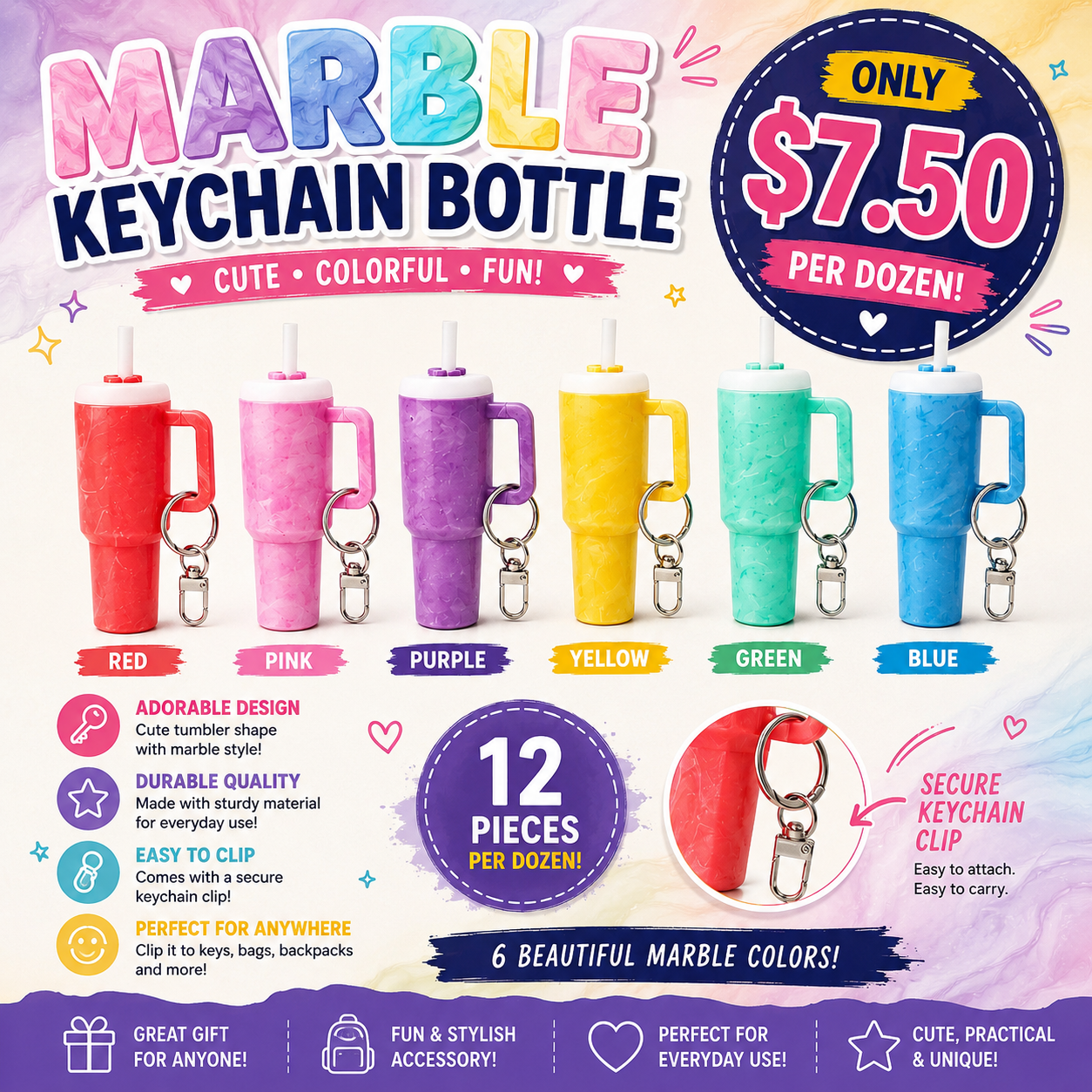 12PCS PACK KEYCHAIN COLORED CUP MARBLE KEYCHAIN YNV-1717