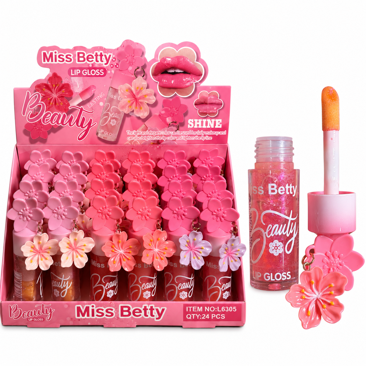 Brillo labial Miss Betty con llavero de flor