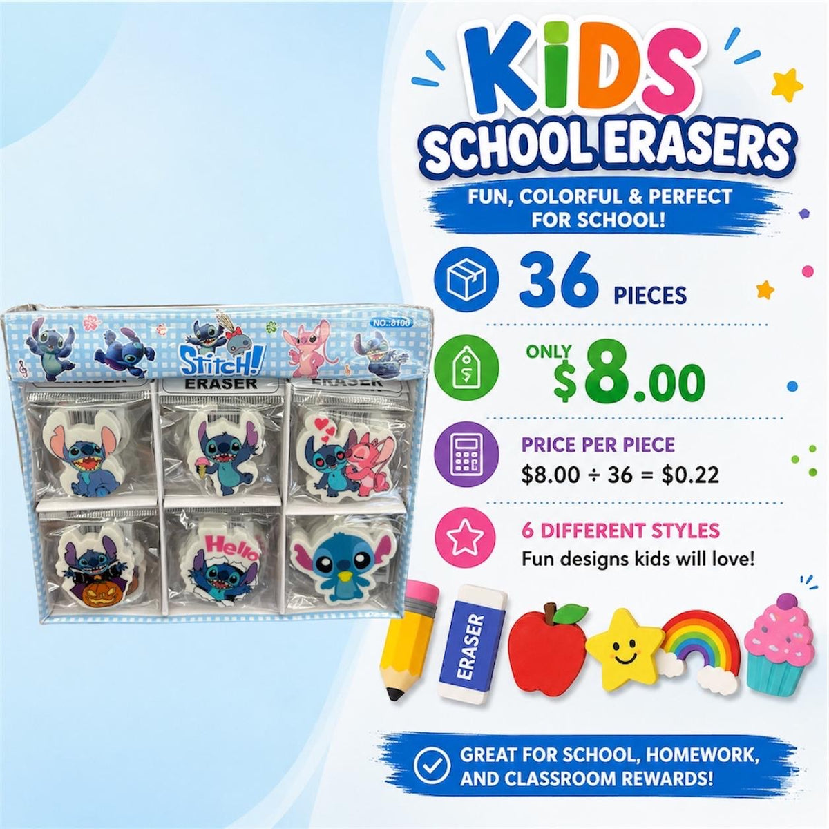 36PCS DISPLAY BLUE GUY MIX STYLES EASERS 8100
