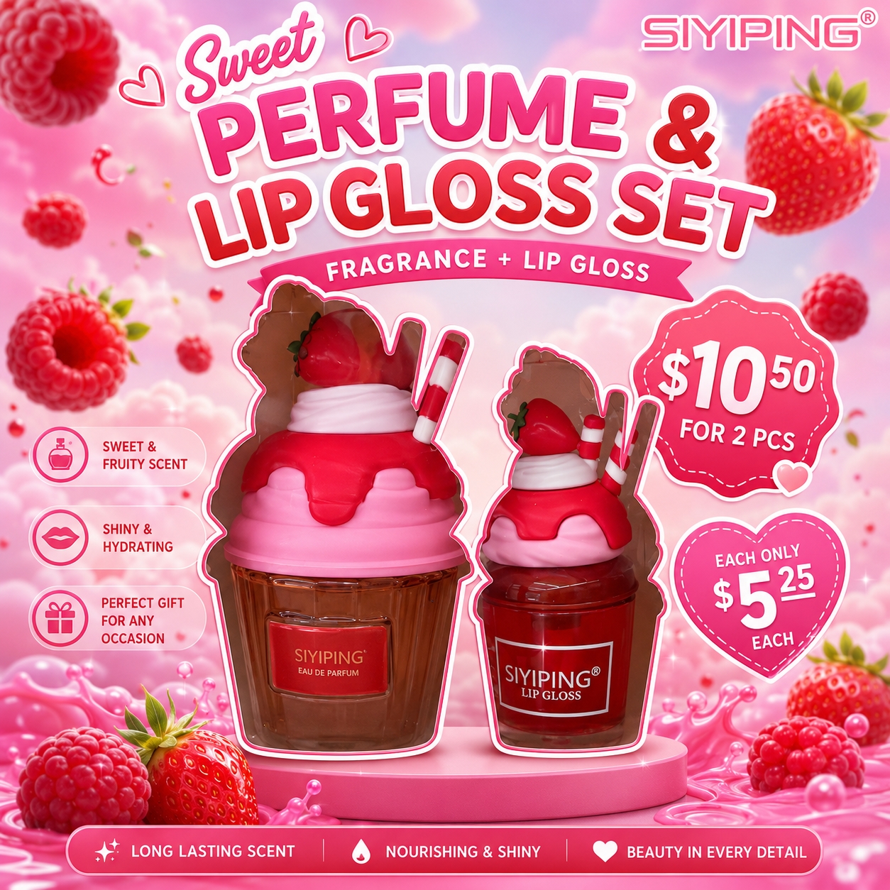 2PCS BERRY ON TOP MINI PERFUME WITH LIP GLOSS SYP-ST123