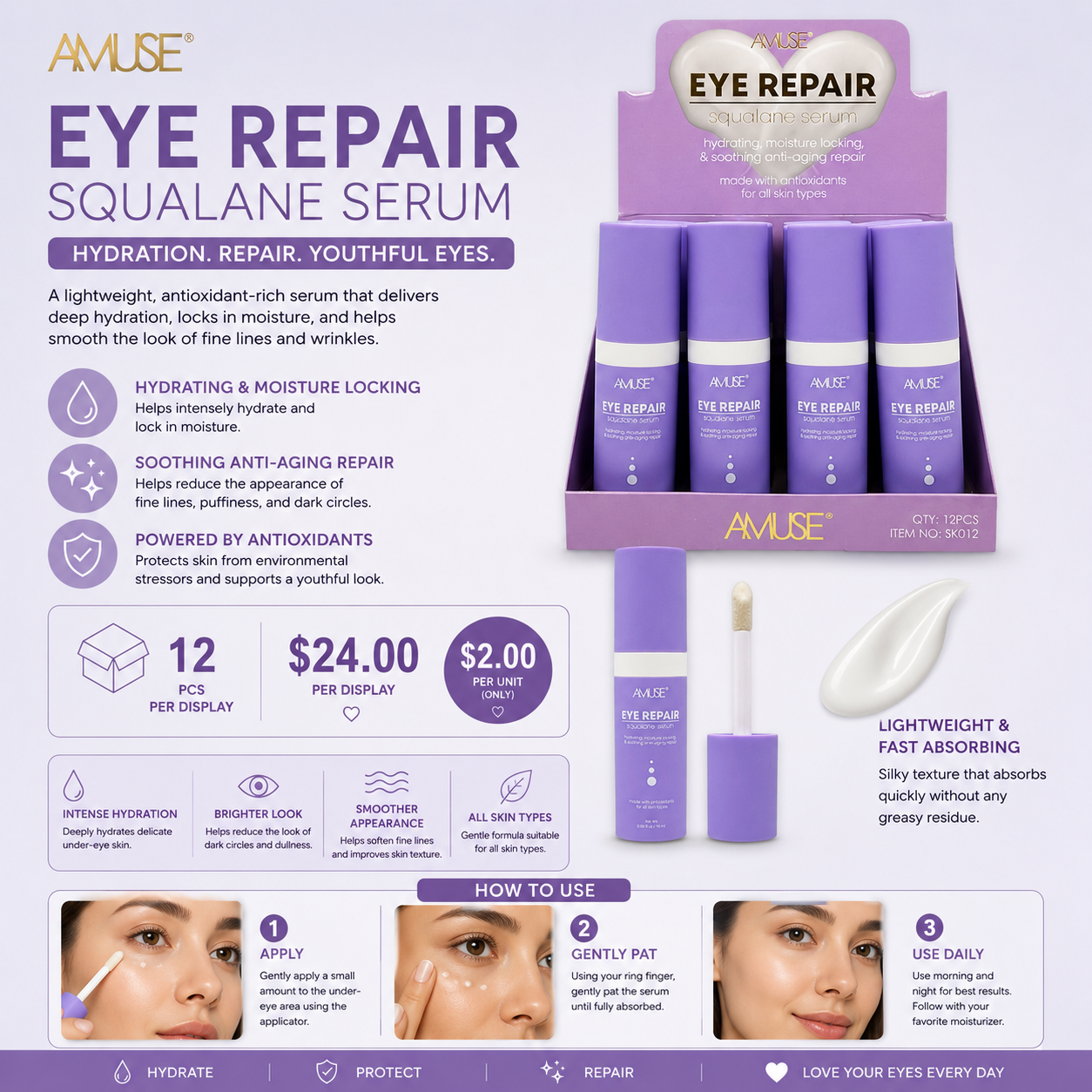 12PCS DISPLAY AMUSE EYE REPAIR SQUALANE SERUM 12 SK012