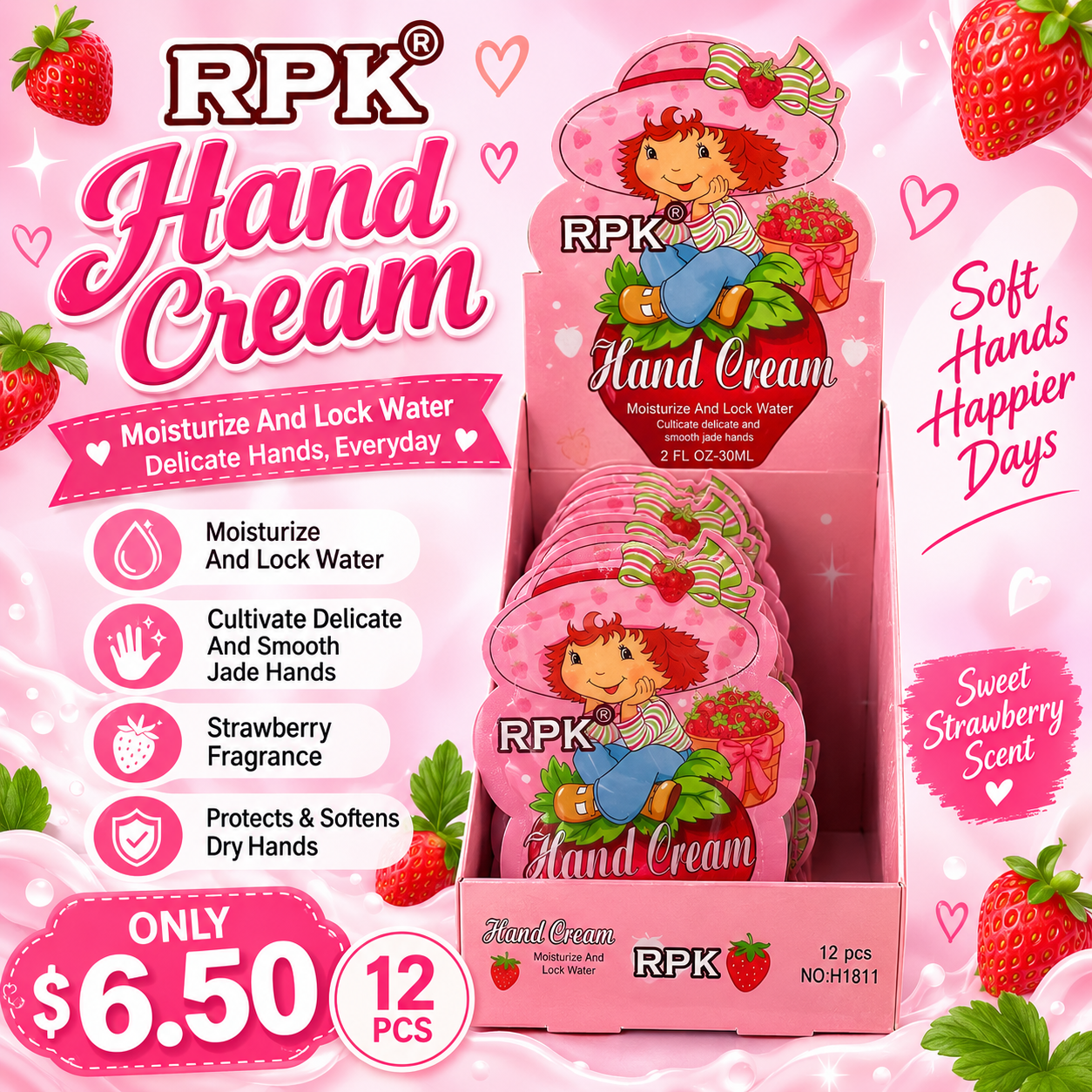 12PCS DISPLAY RPK HAND CREAM STRAWBERRY GIRL H1811