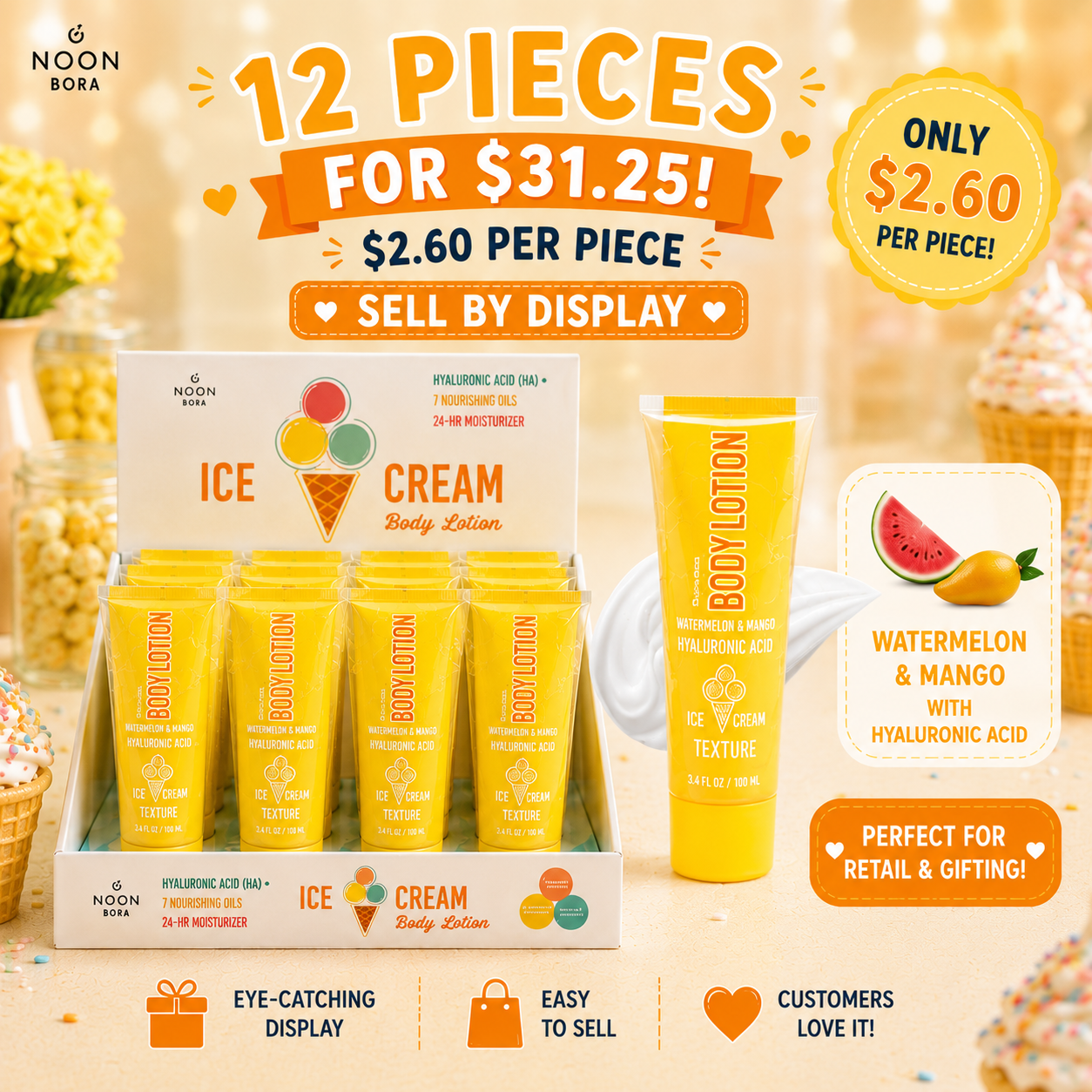 12PCS NOON BORA WATERMELON AND MANGO HYALURONIC ACID BODY LOTION 2727