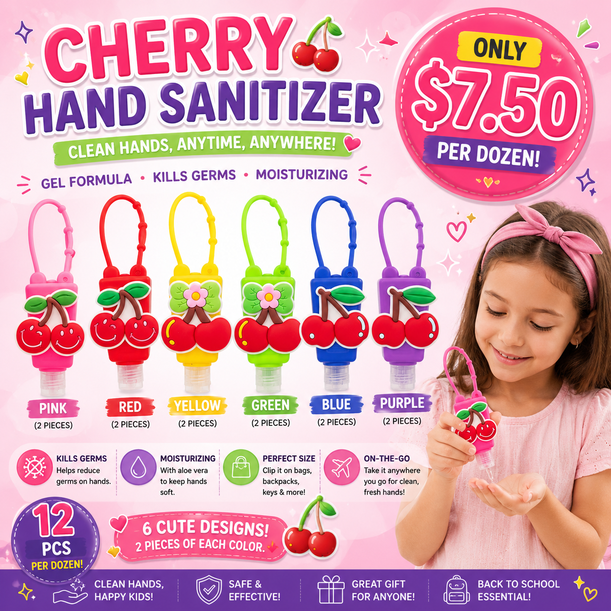 12PCS PACK COLORED CHERRIES HAND SANITIZERS ANV-1486