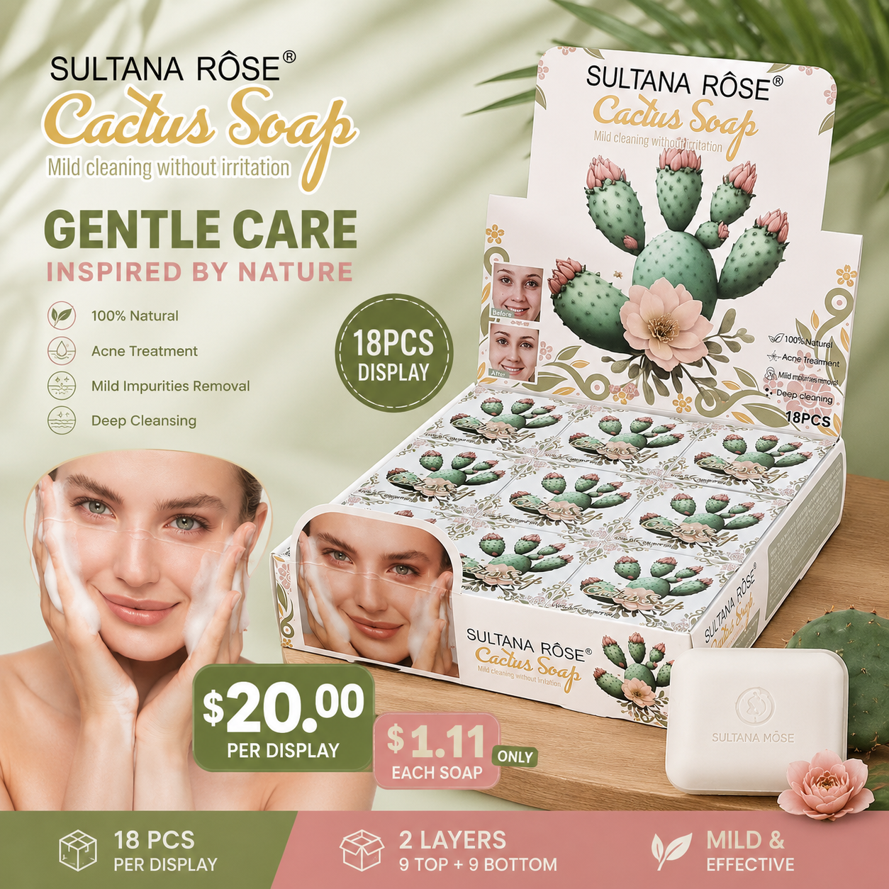 18PCS DISPLAY SULTANA ROSE CACTUS SOAP SA-278