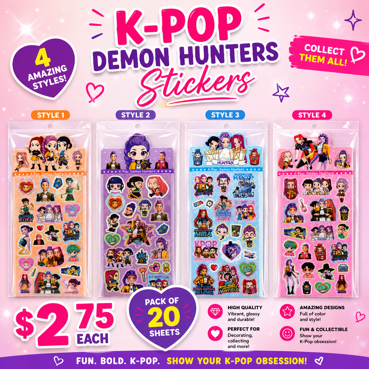 20 PCS PACK K POP HUNTER DEMON STICKERS