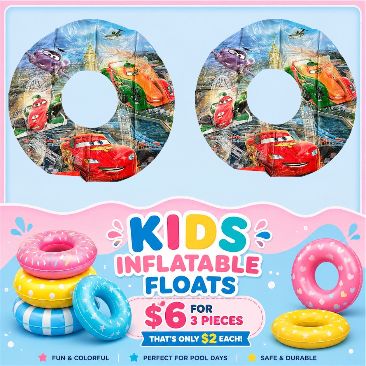 3PCS SWIMMING POOL CARS & FRIENDS FLOATY WSM 5