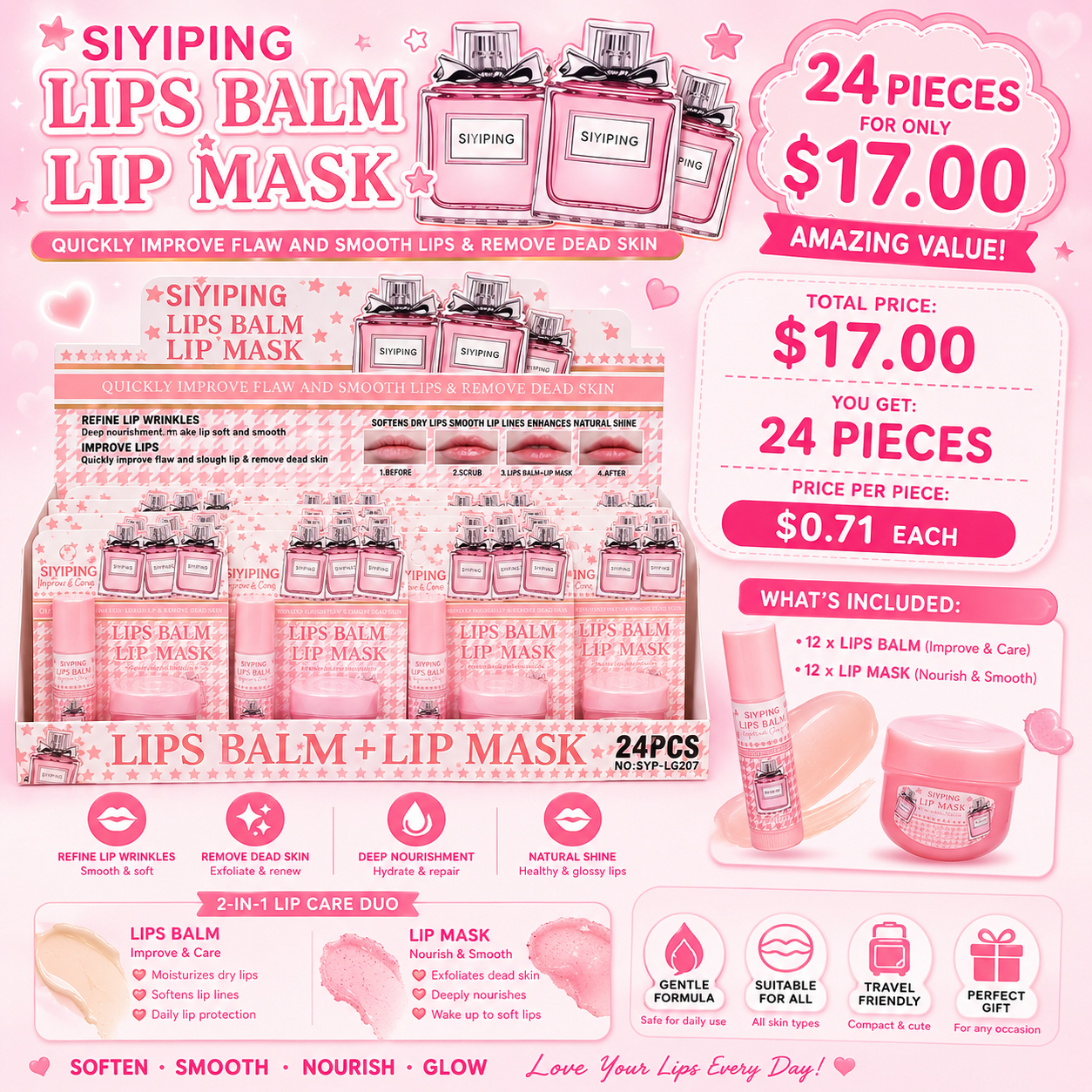 24PC DISPLAY SIYIPING LIP BALM & LIP GLOSS PERFUME DUO LG-207