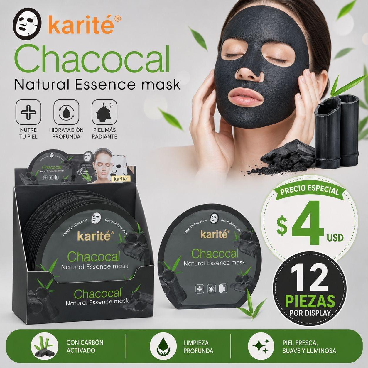 12PCS DISPLAY KARITE CHARCOAL FACE MASK SHEET 1083-47D