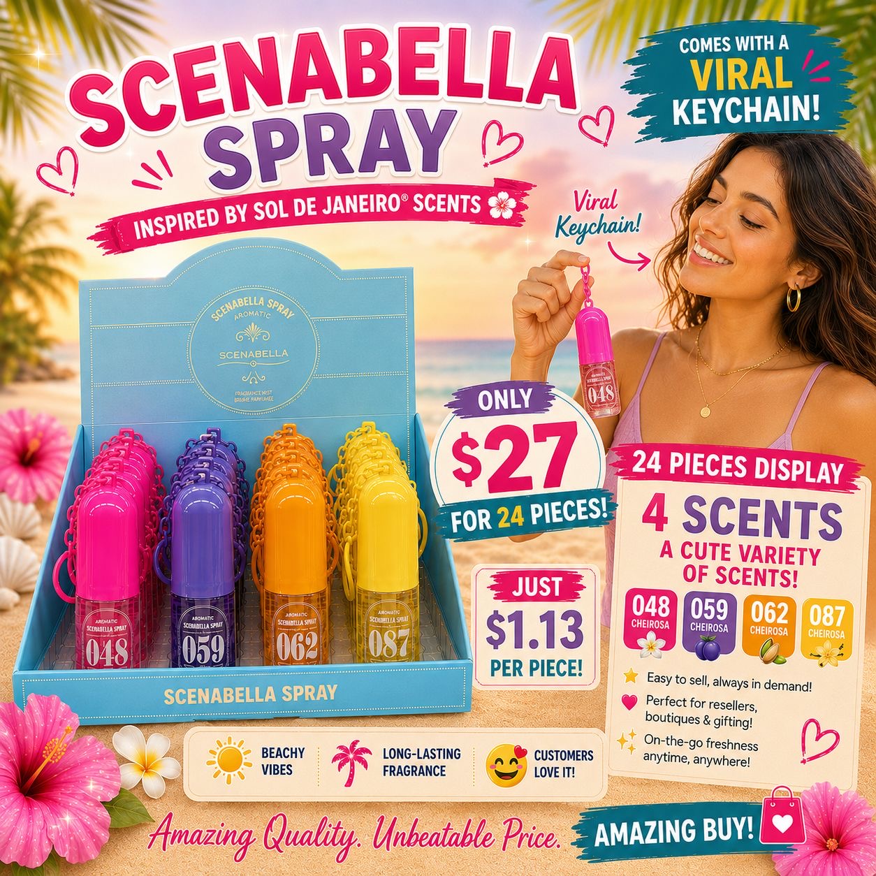 24PCS DISPLAY SCENABELLA BRAZILIAN BRIGHT FRAGARANCE SPRAY