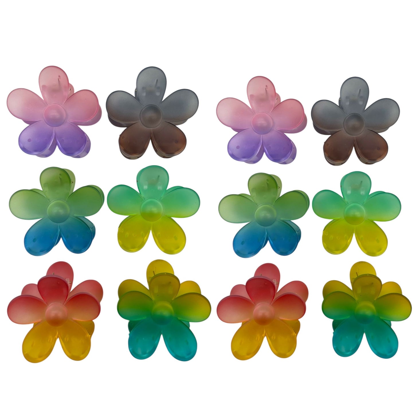 12PCS PACK OMBRÉ DOUBLE SIDED FLOWER HAIR CLIPS
