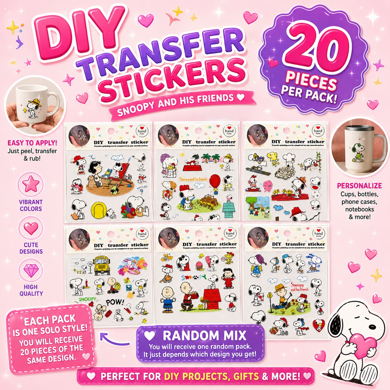 20PCS PACK MIX WHITE DOG DIY TRANSFER STICKER ZY-30